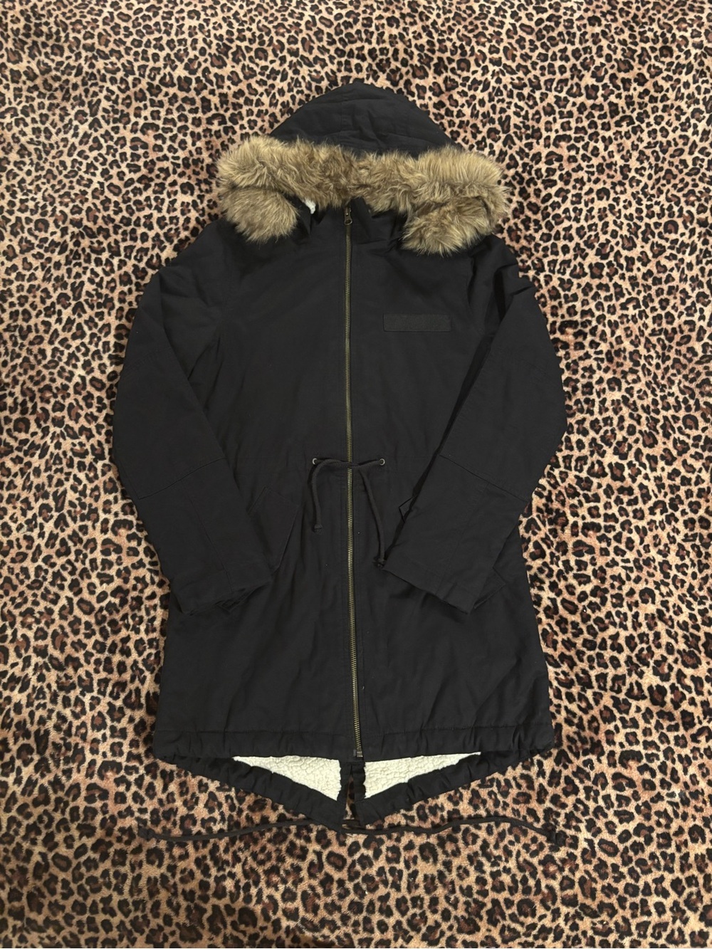 GAP Black Hooded Parka with Faux Fur Trim